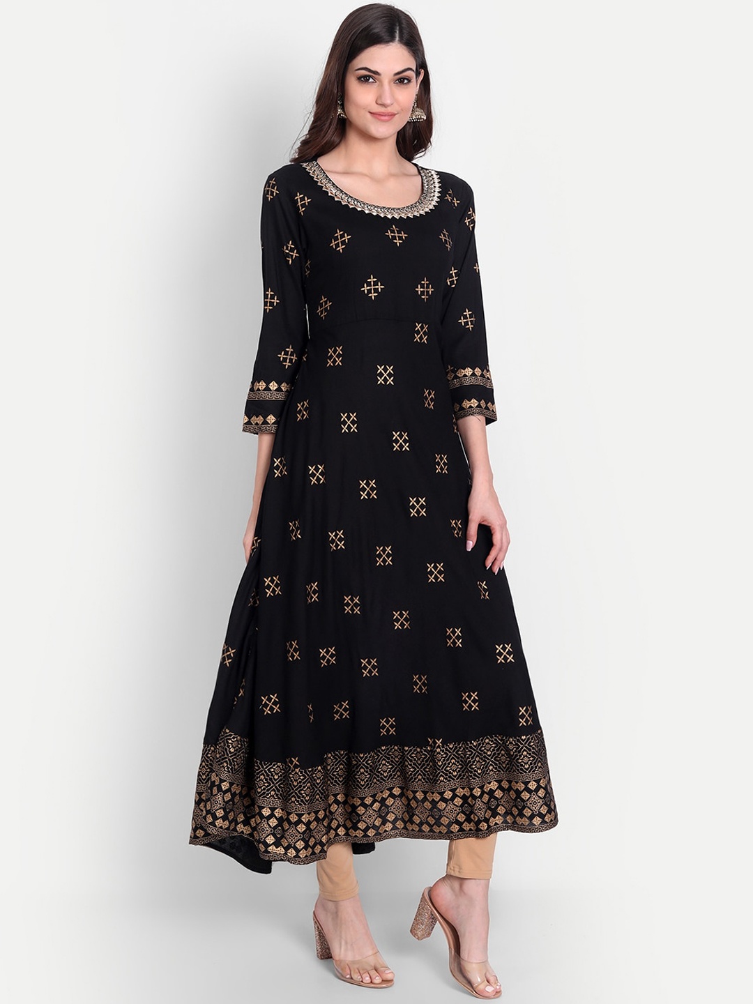 

KASHEEDA Women Black Ethnic Motifs Embellished Gotta Patti Anarkali Kurta