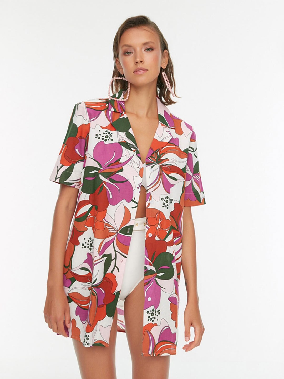 

Trendyol Women Red Contemporary Floral Printed Casual Shirt