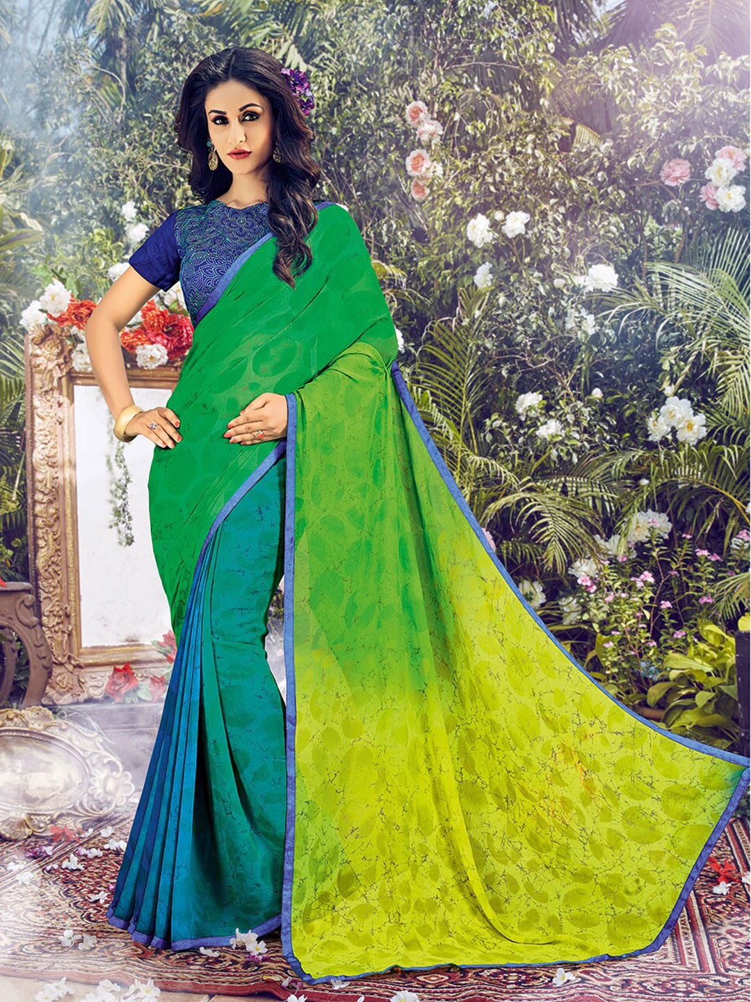 

Shaily Green & Blue Pure Georgette Saree