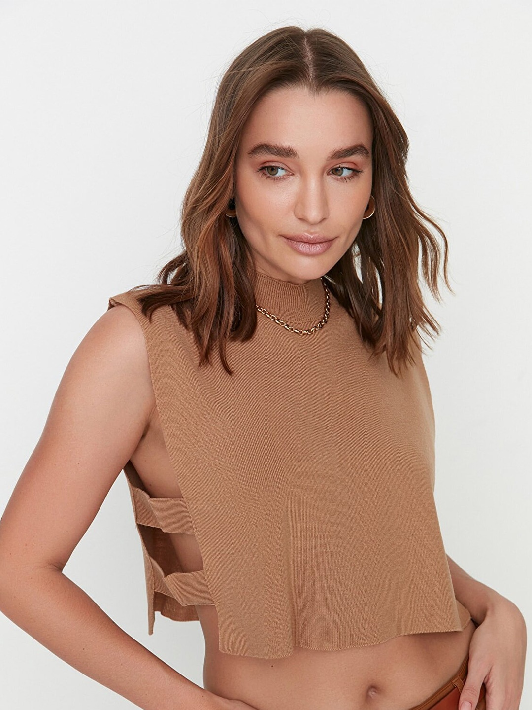 

Trendyol Women Camel Brown Sweater Vest
