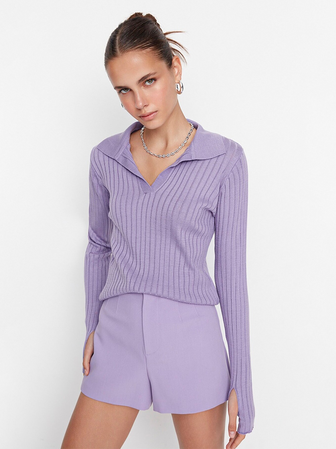 

Trendyol Women Violet Striped Pullover