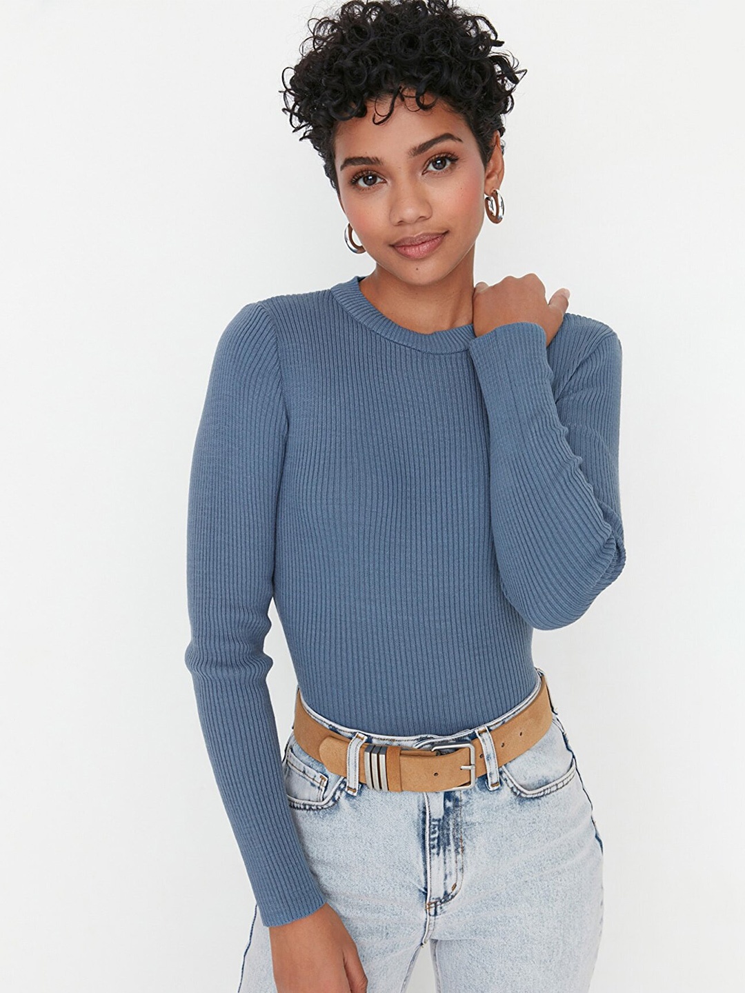 

Trendyol Women Blue Solid Pullover