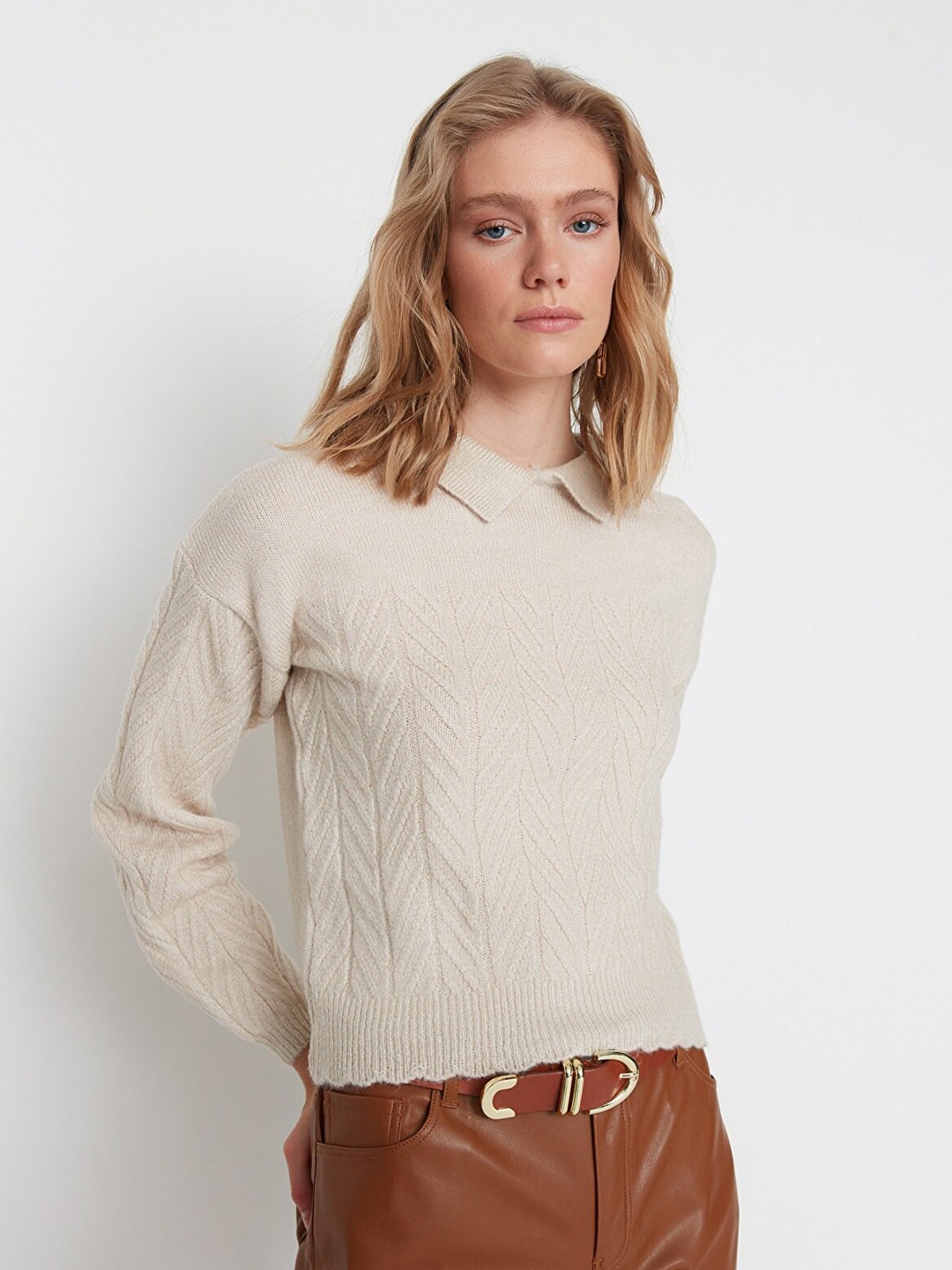 

Trendyol Women Beige Cable Knit Vest Sweater