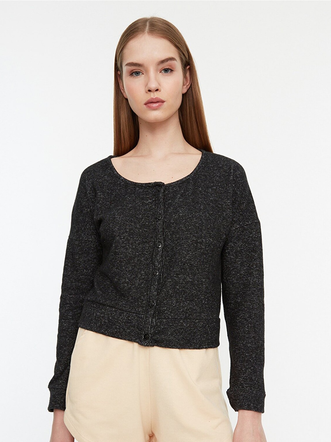 

Trendyol Women Black Front-Open Sweater