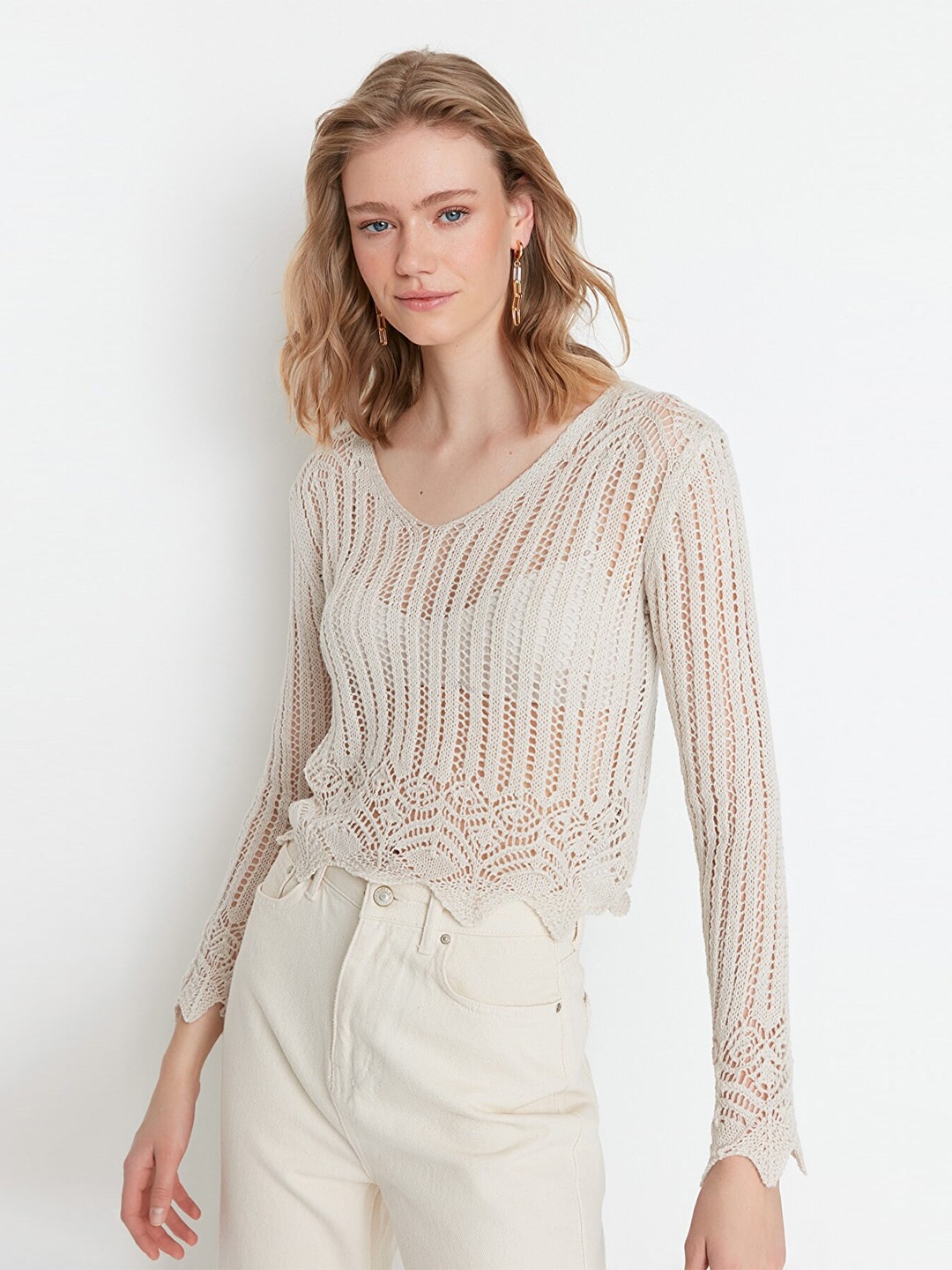 

Trendyol Women Off white Printed Pullover