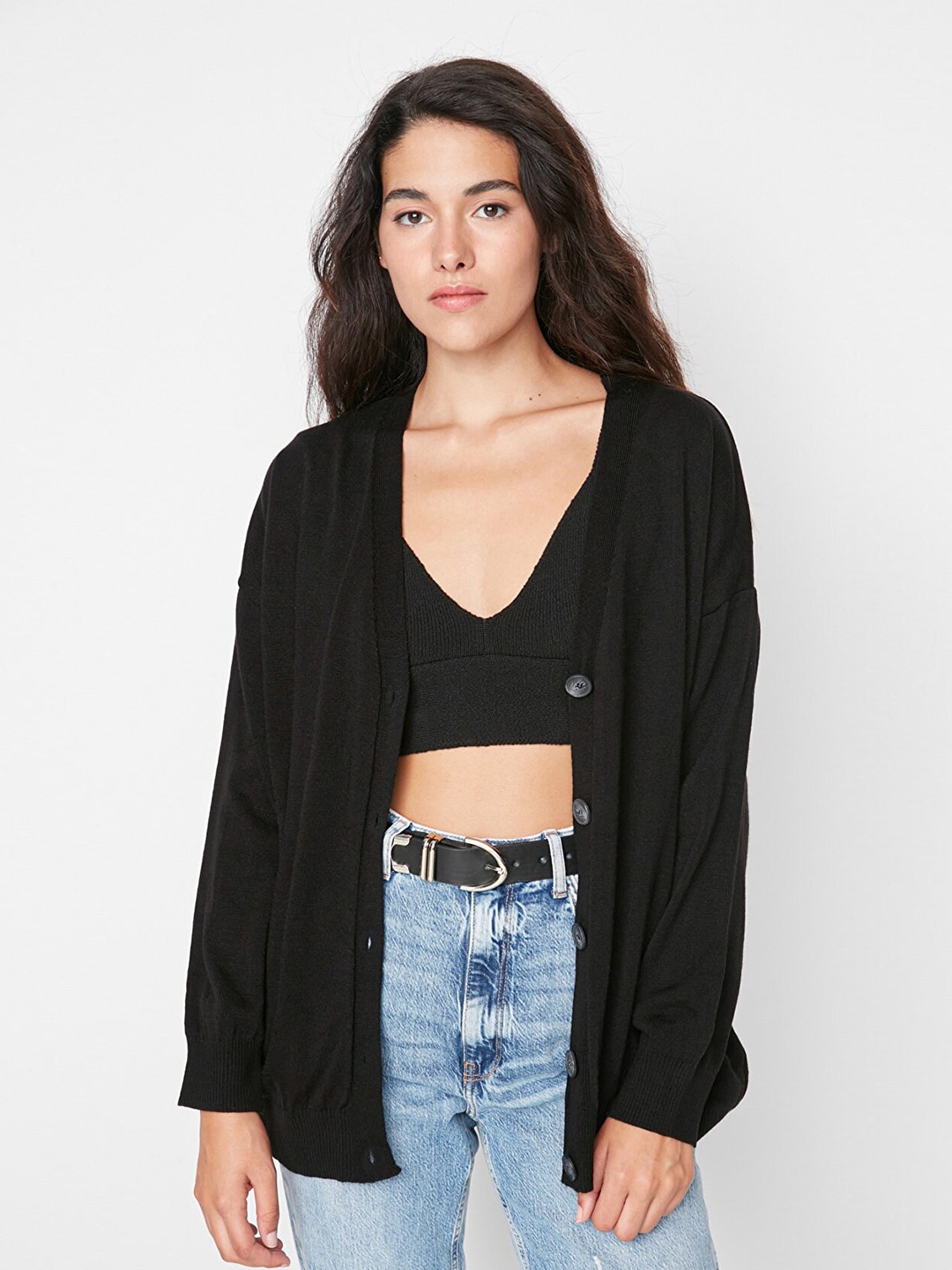 

Trendyol Women Black Solid Cardigan