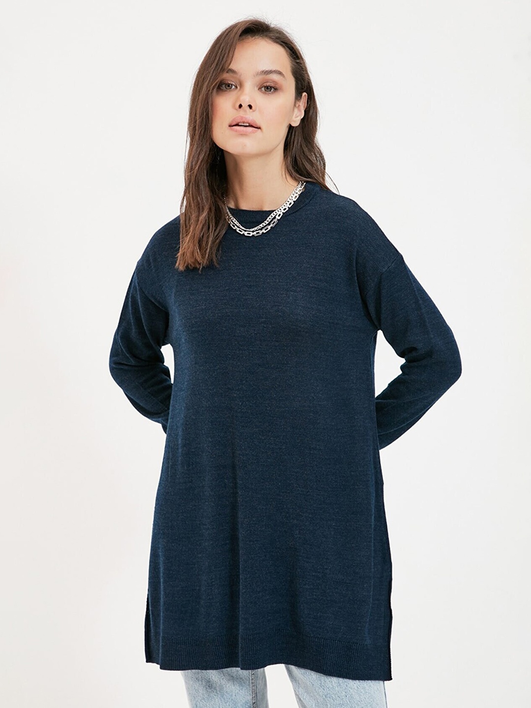 

Trendyol Women Blue Longline Pullover