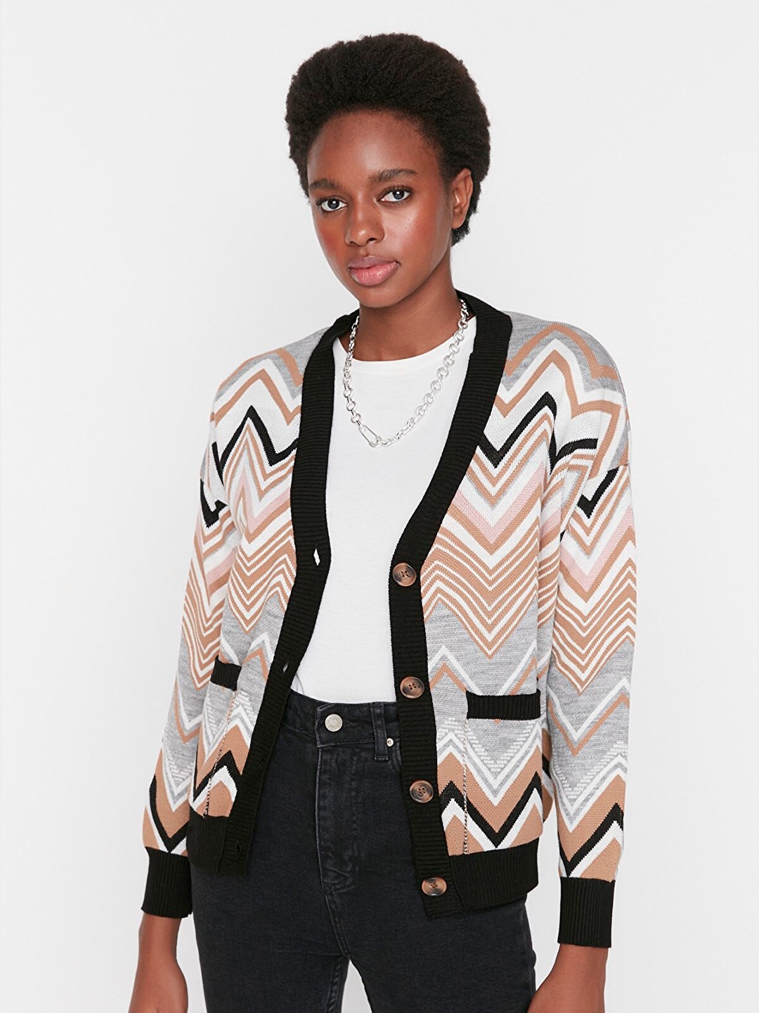 

Trendyol Women Black & Grey Printed Cardigan