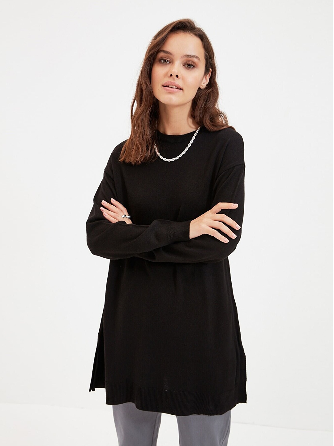 

Trendyol Women Black Longline Pullover
