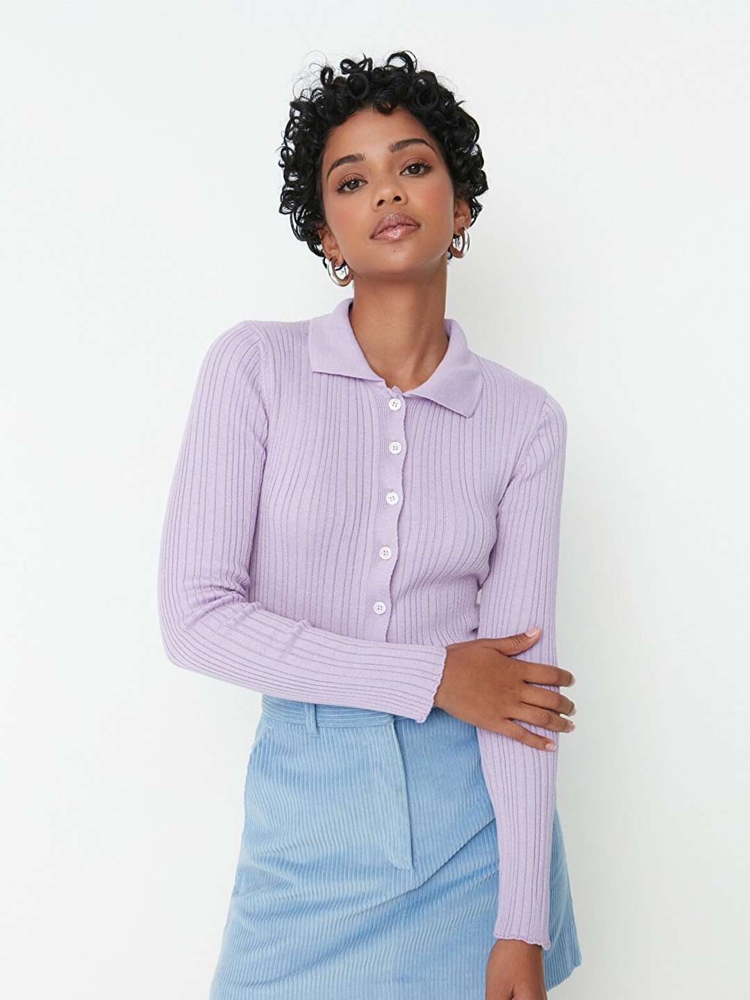 

Trendyol Women Violet Ribbed Cardigan