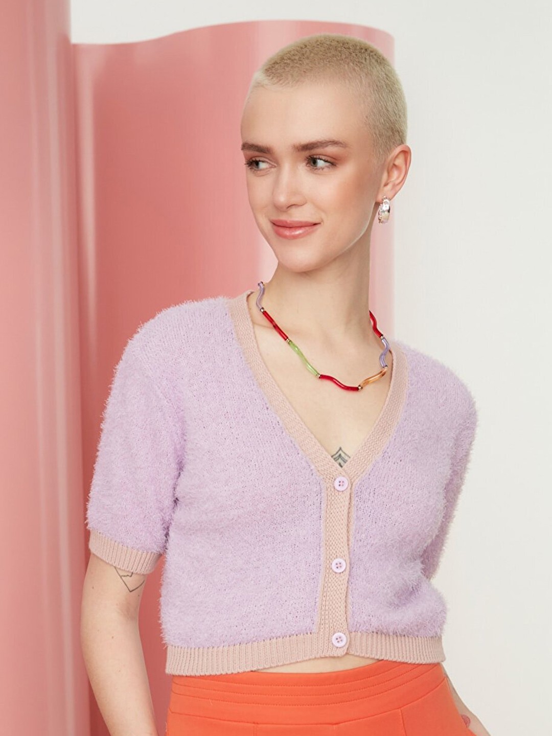 

Trendyol Women Violet Crop Cardigan