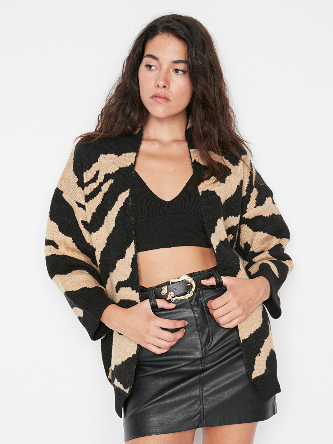 

Trendyol Women Black & Brown Animal Printed Sweater