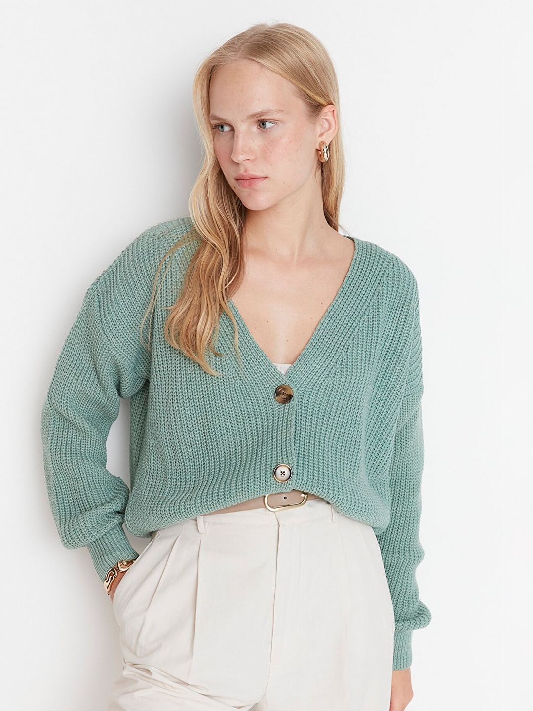 

Trendyol Women Green Cable Knit Cardigan