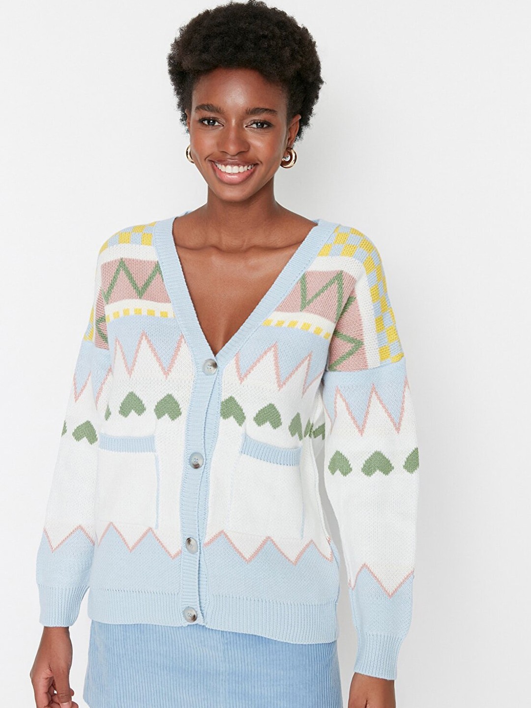 

Trendyol Women Blue & White Cardigan