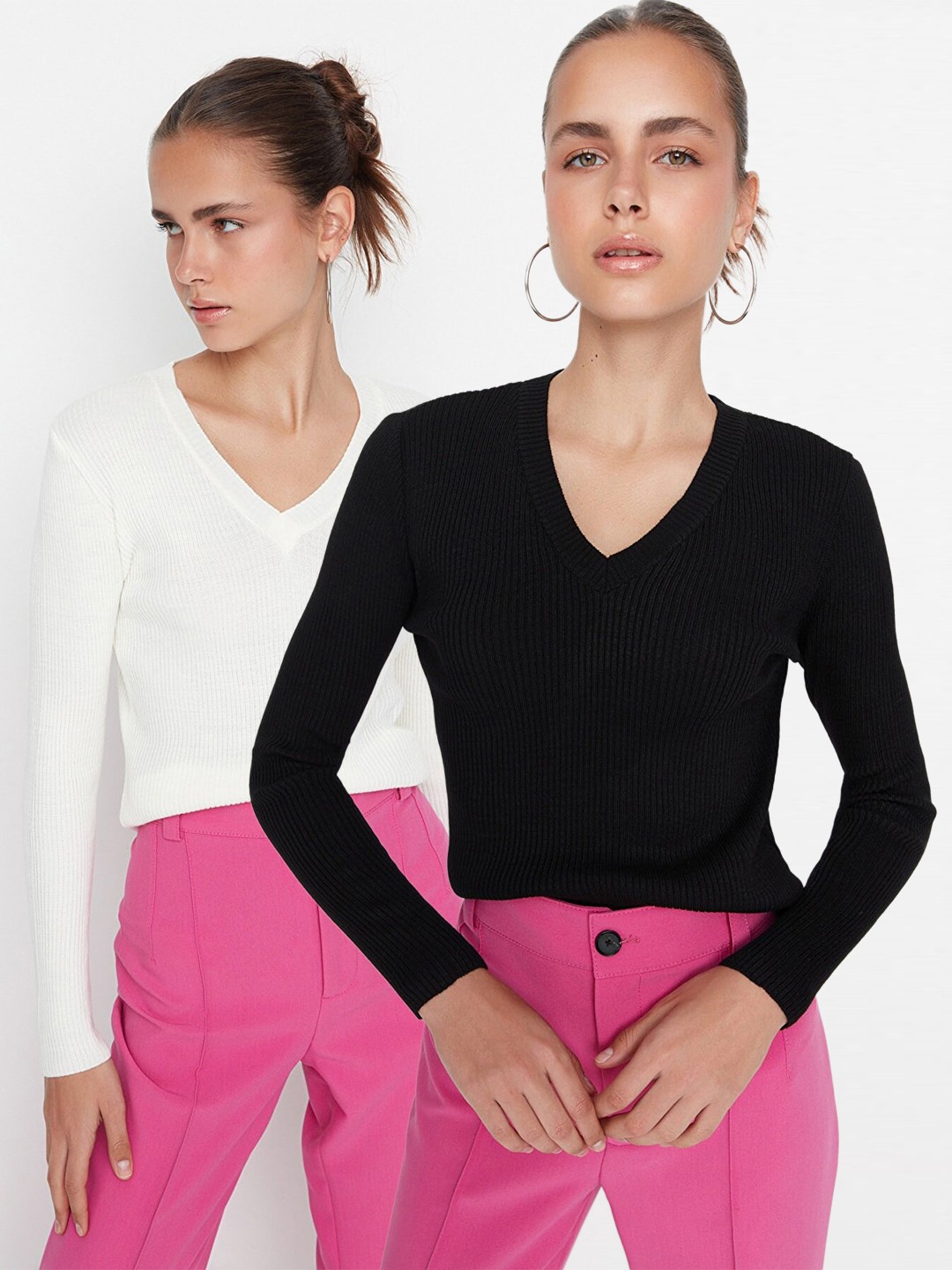 

Trendyol Women Set Of 2 White & Black Pullover