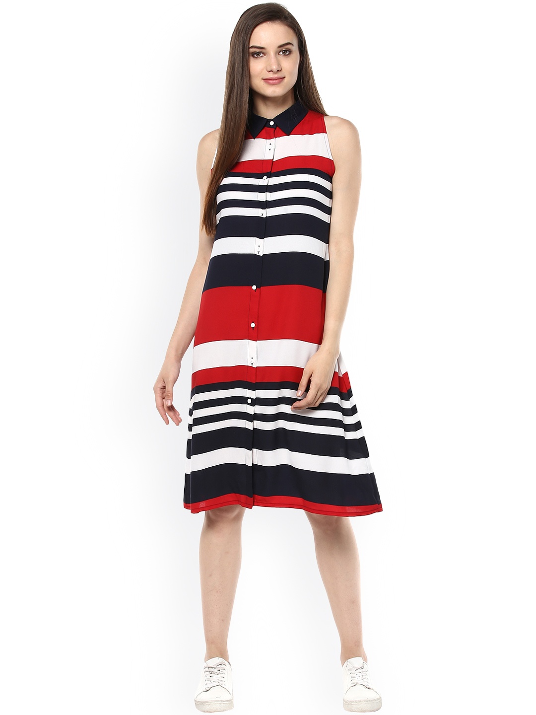 

StyleStone Women Red & Navy Striped Shirt Dress