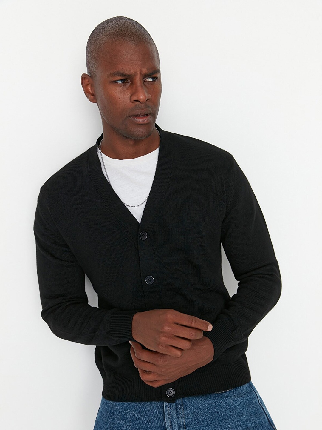 

Trendyol Men Black Typography Cardigan