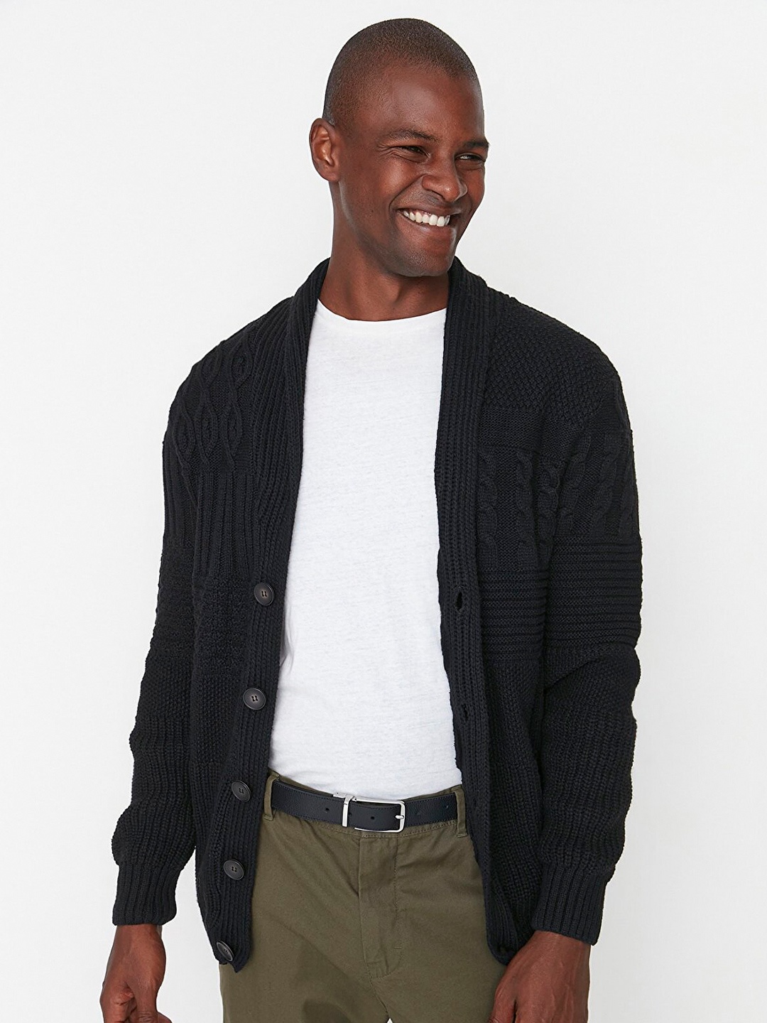 

Trendyol Men Black Cable Knit Cardigan