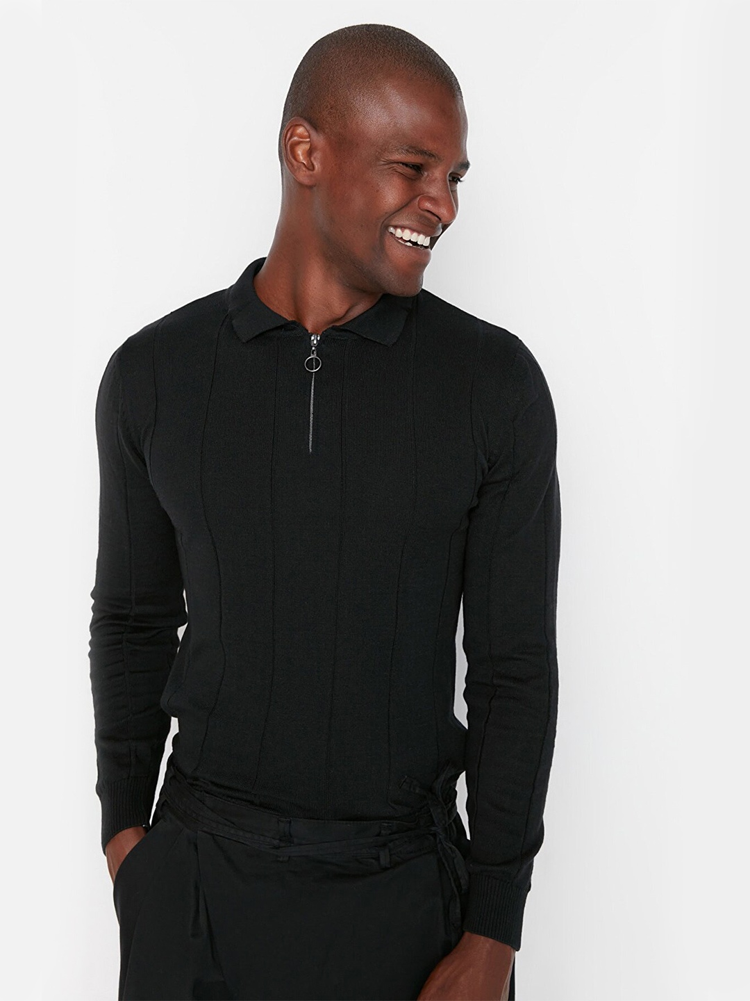

Trendyol Men Black Striped Pullover Sweater