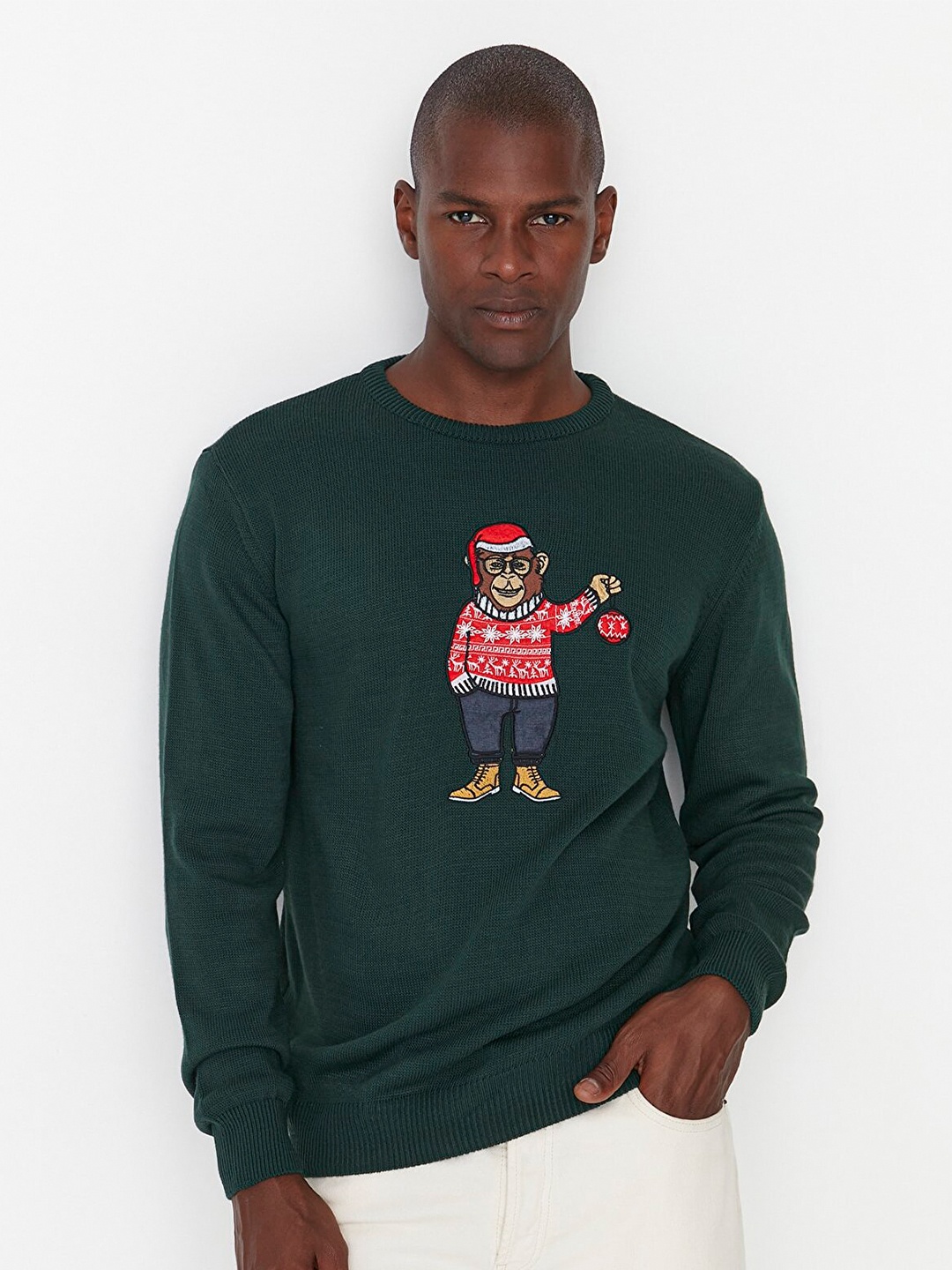 

Trendyol Men Green & Red Printed Pullover