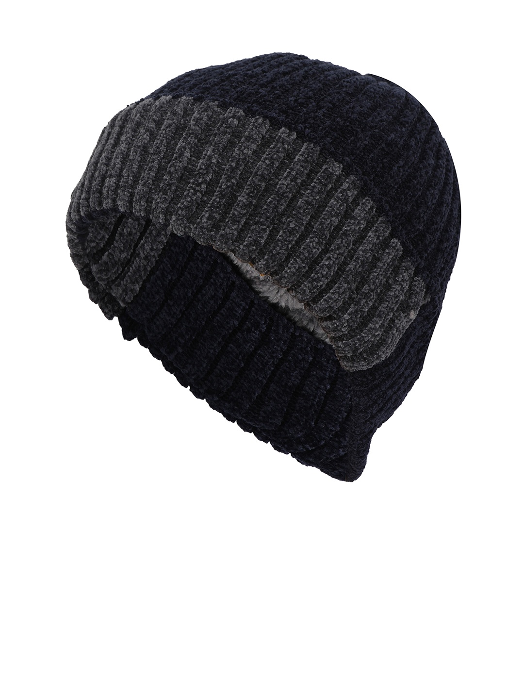 

FabSeasons Navy Blue & Grey Acrylic Winter Woolen Beanie