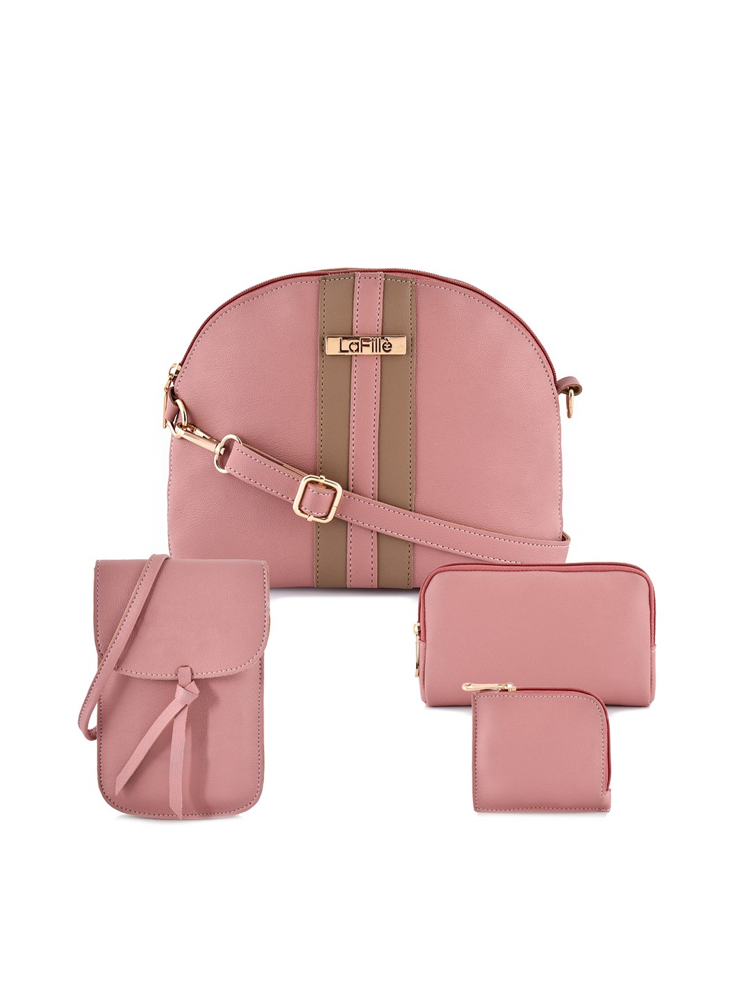 

LaFille Pack Of 4 Pink PU Structured Sling Bag