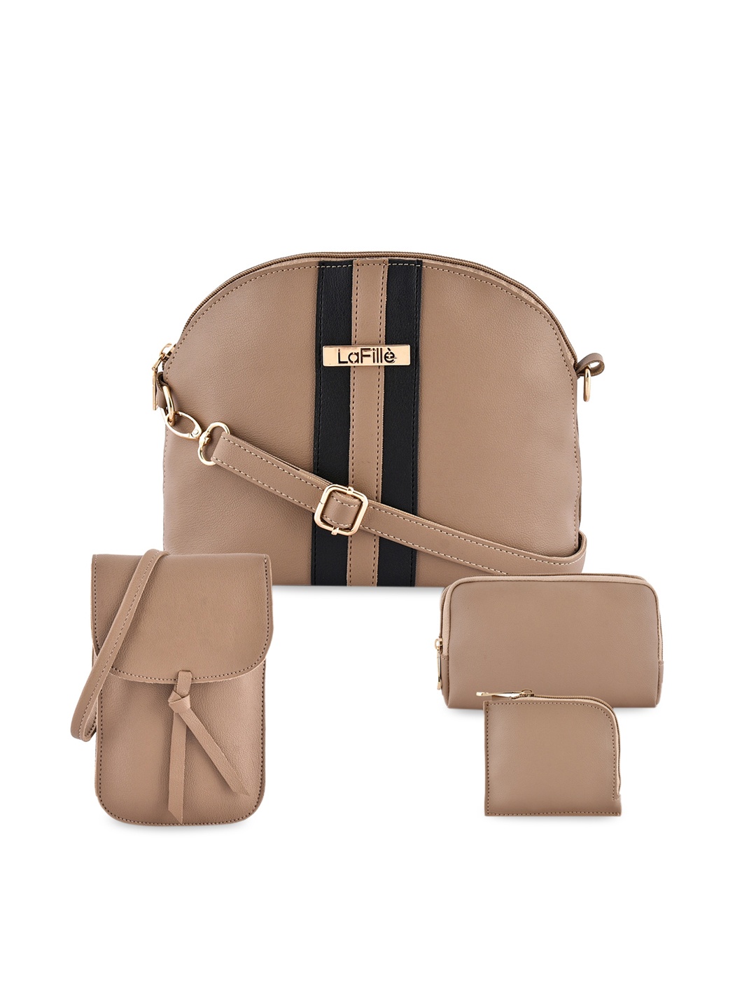 

LaFille Pack Of 4 Beige PU Structured Sling Bag