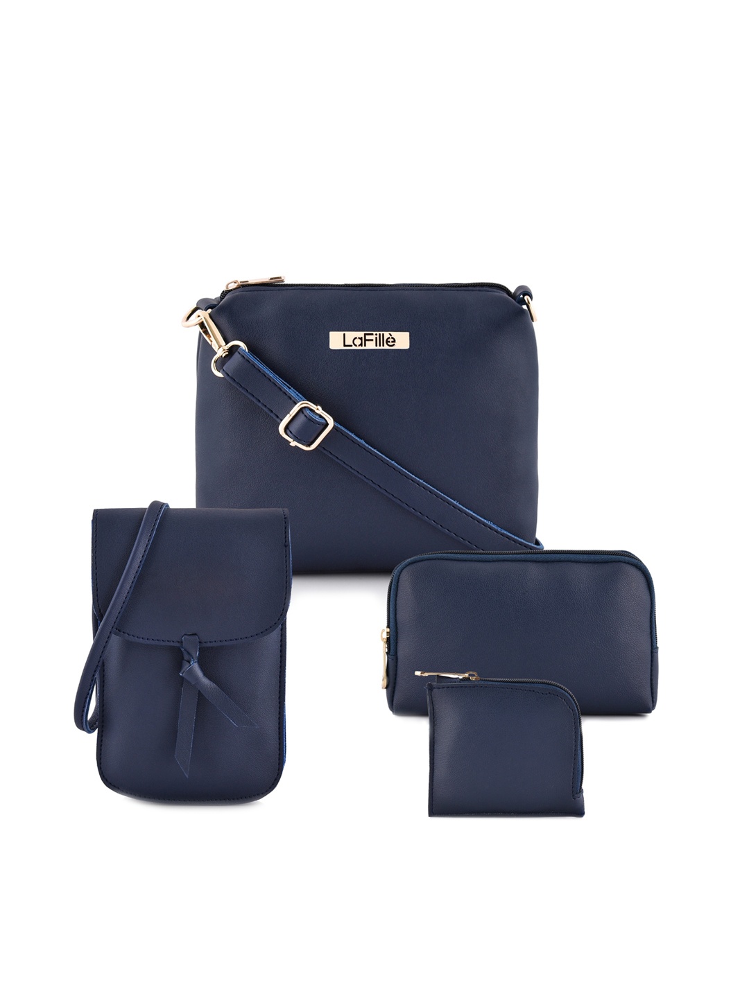

LaFille Pack Of 4 Blue PU Structured Sling Bag