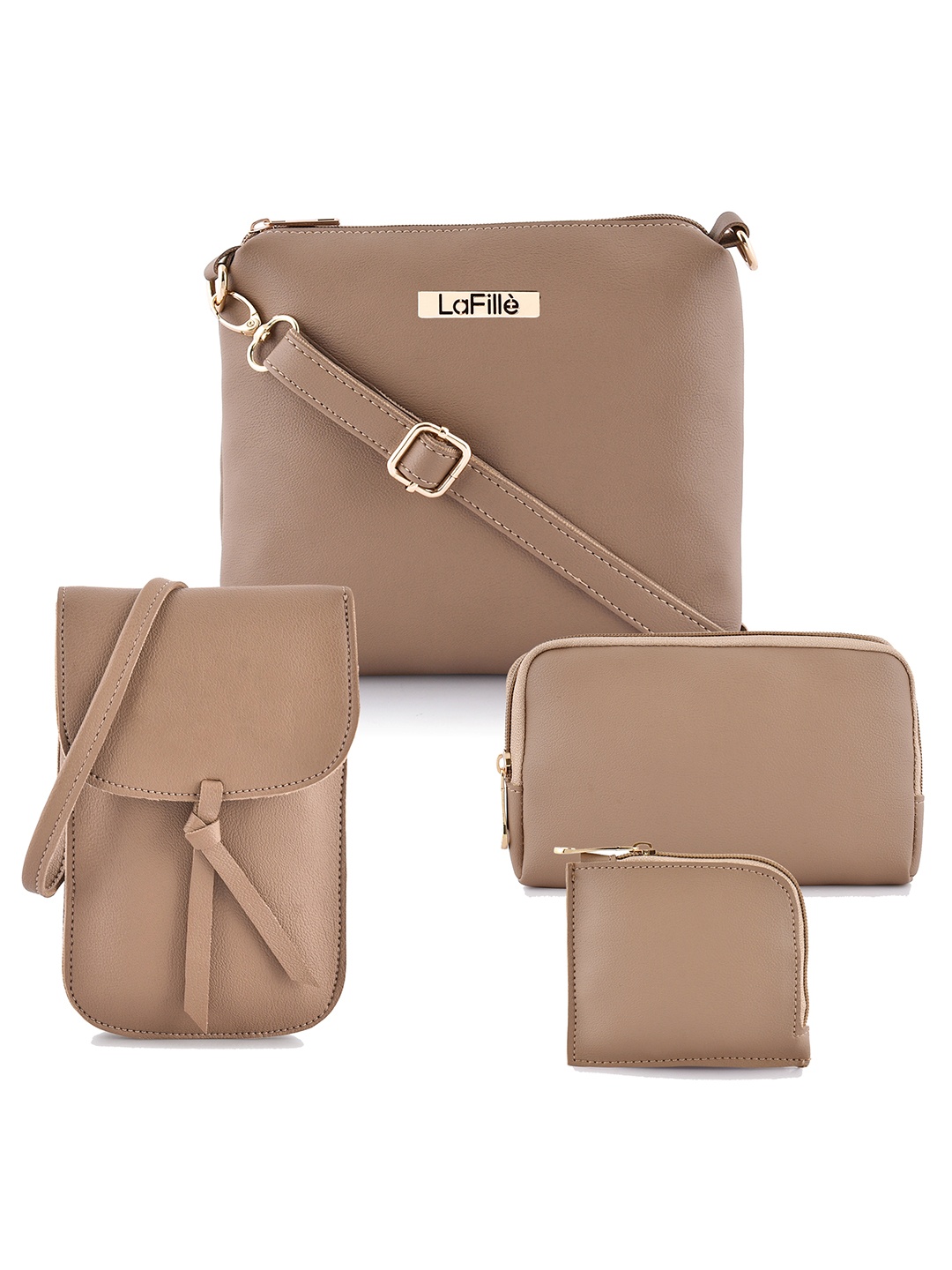 

LaFille Pack Of 4 Beige PU Structured Sling Bag Set