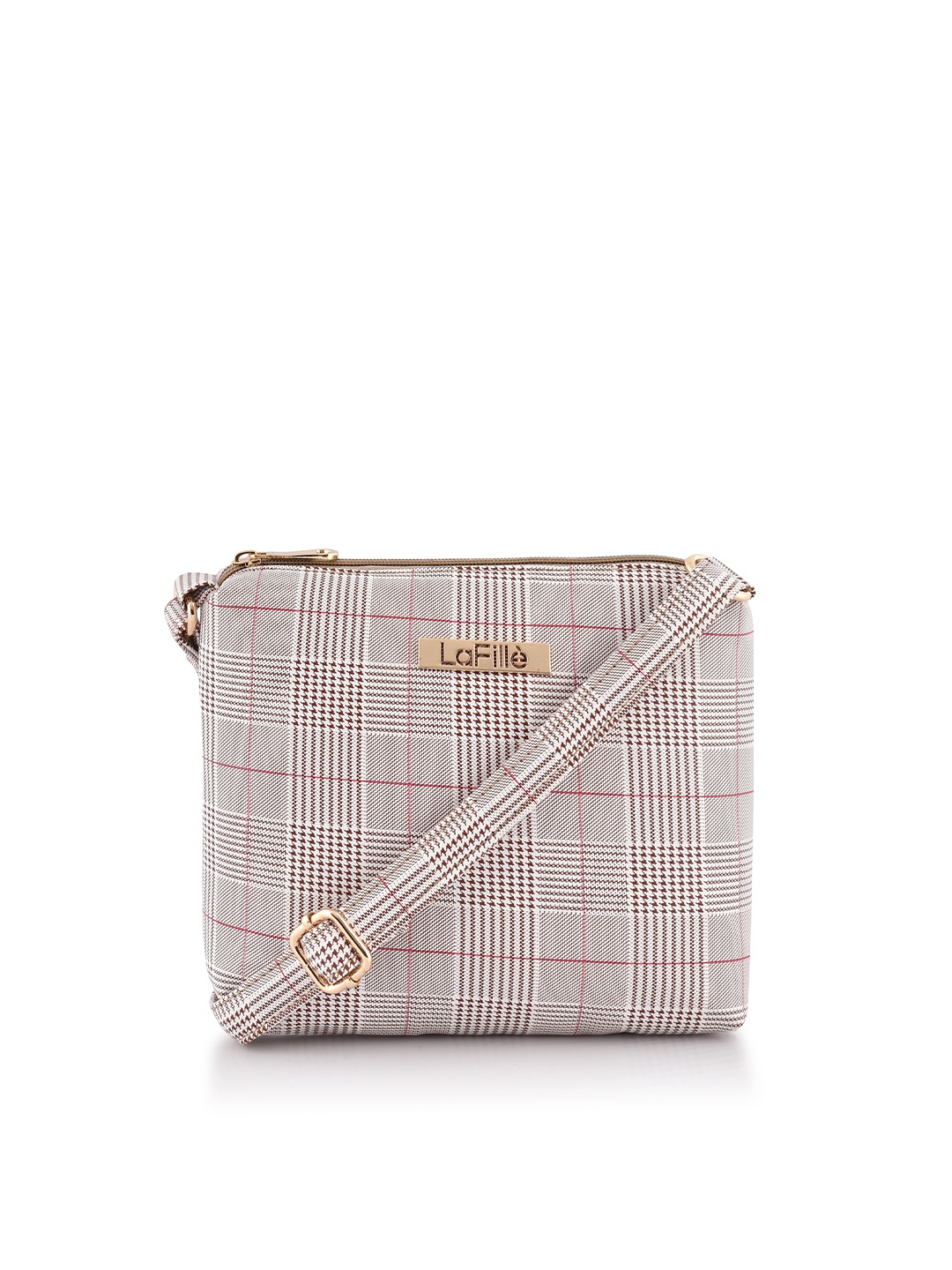

LaFille Tan Checked PU Structured Sling Bag