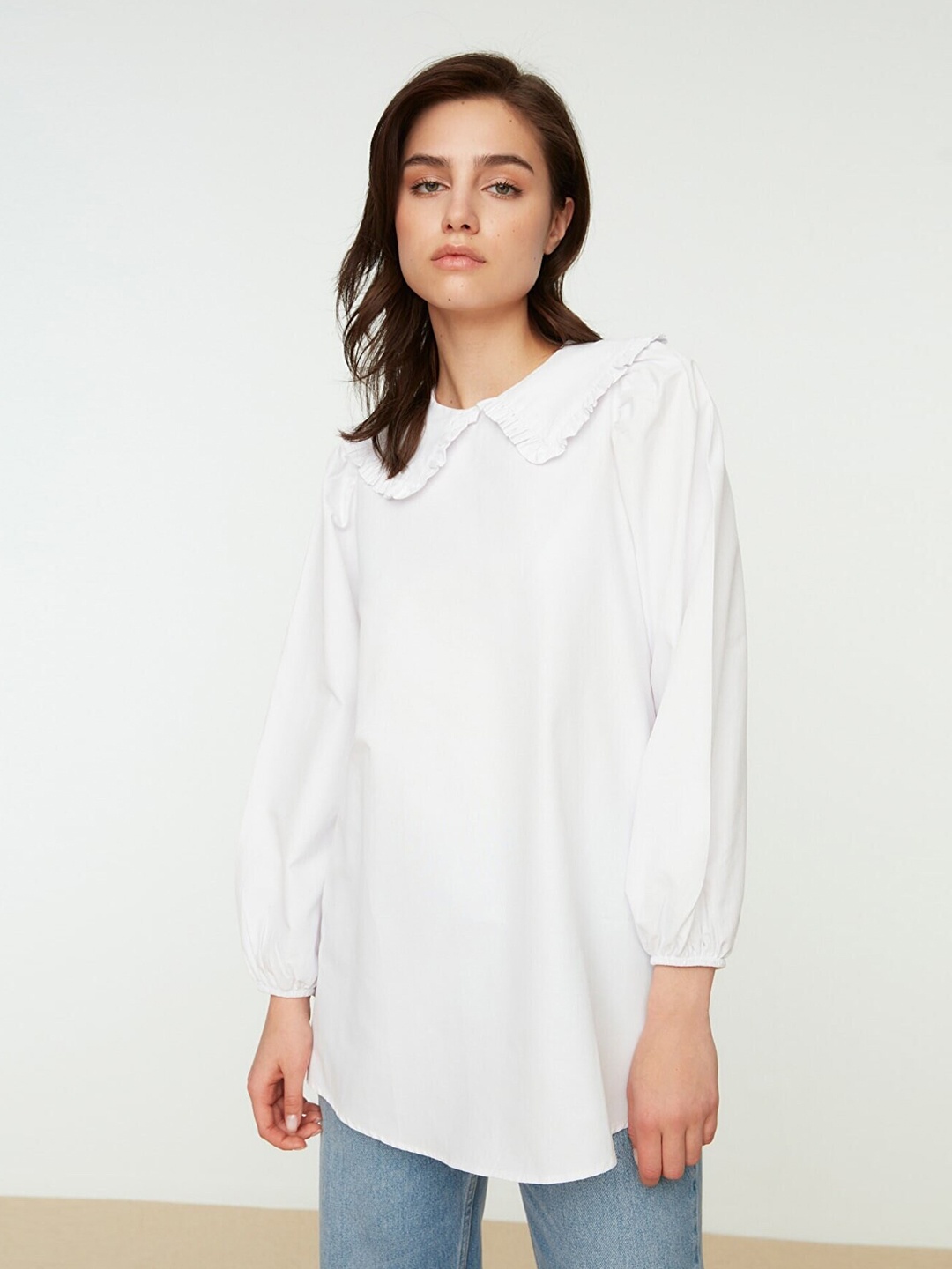 

Trendyol Women White Solid Shirt Collar Tunic