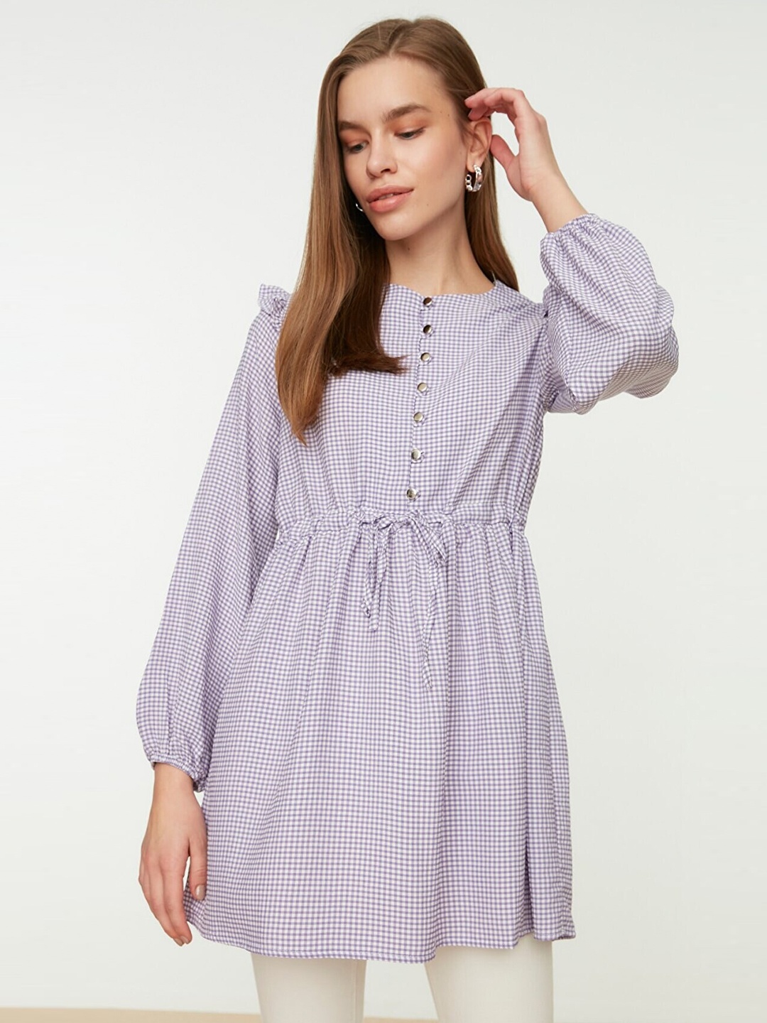 

Trendyol Women Violet & White Checked Tunic