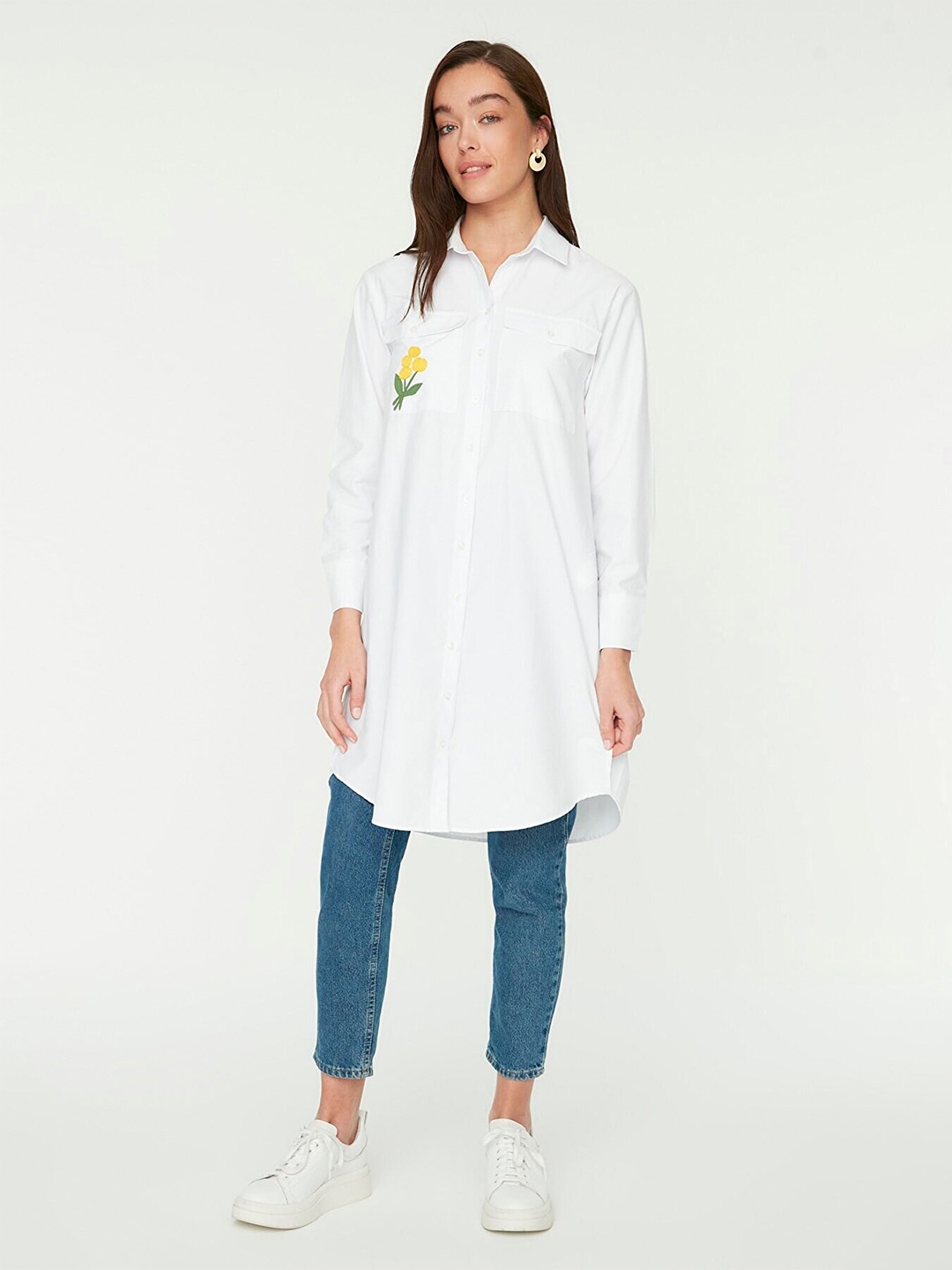 

Trendyol White & Yellow Shirt Collar Tunic