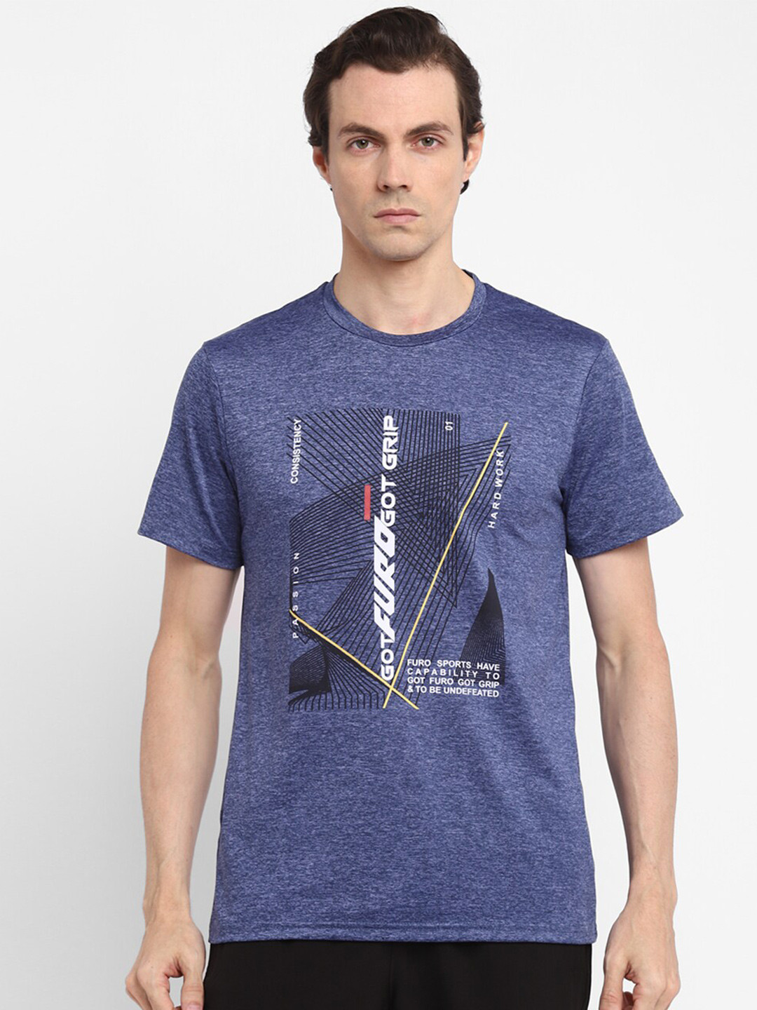 

FURO by Red Chief Men Navy Blue Typography Printed Raw Edge T-shirt