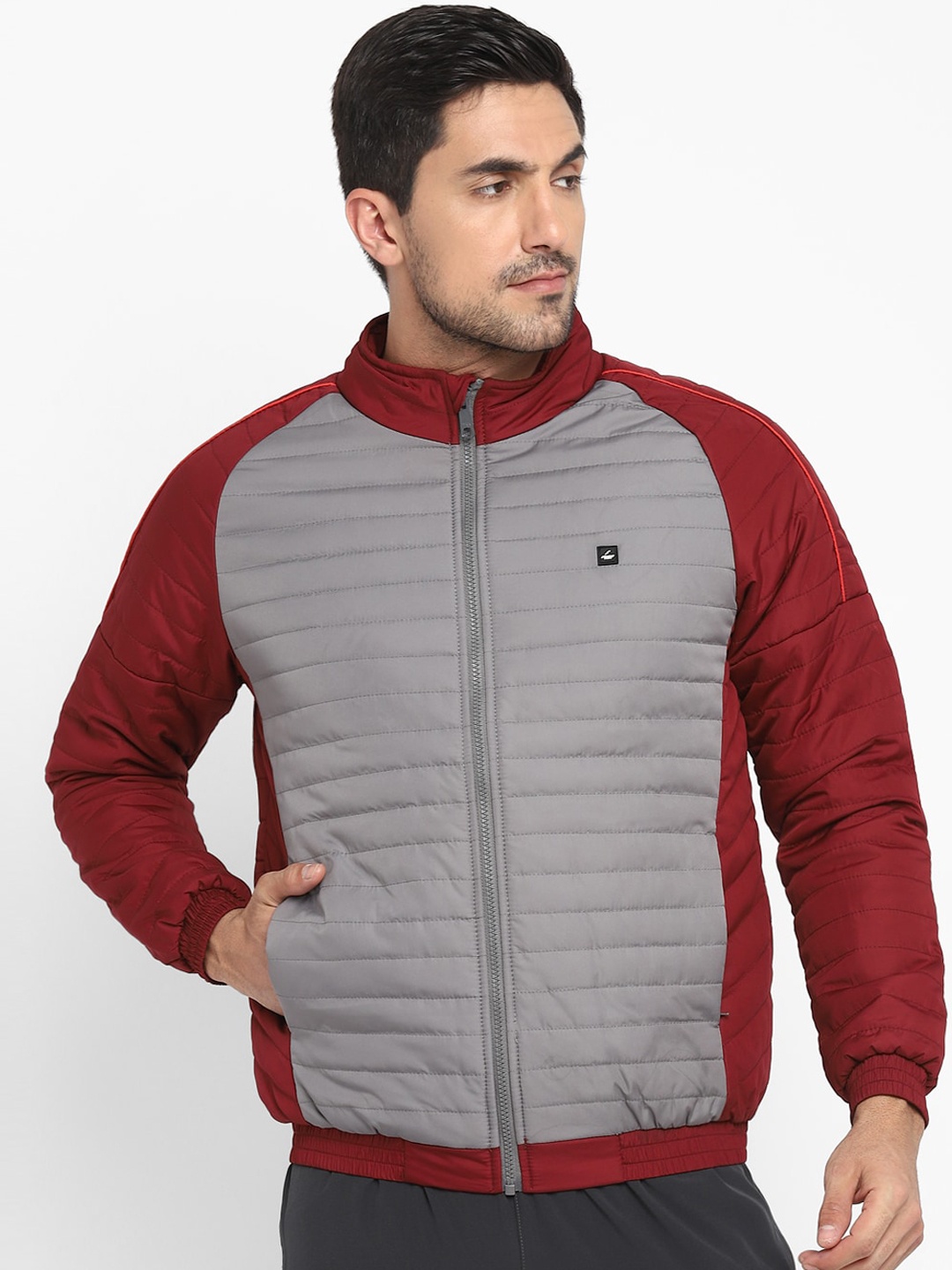 

FURO by Red Chief Men Maroon Grey Colourblocked Lightweight Sporty Jacket