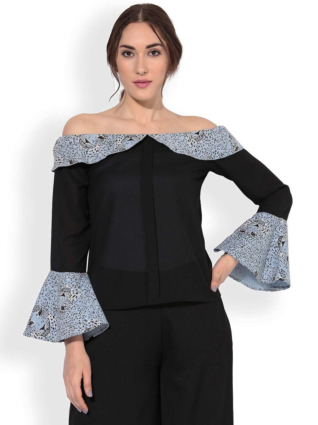 

Besiva Women Black Bardot Top