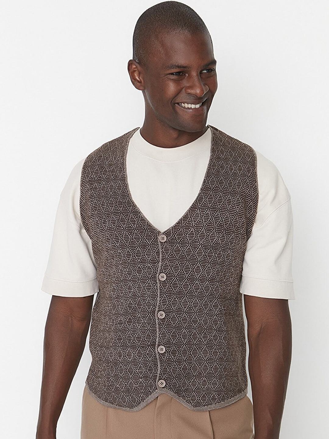 

Trendyol Men Brown Checked Woven Waistcoat