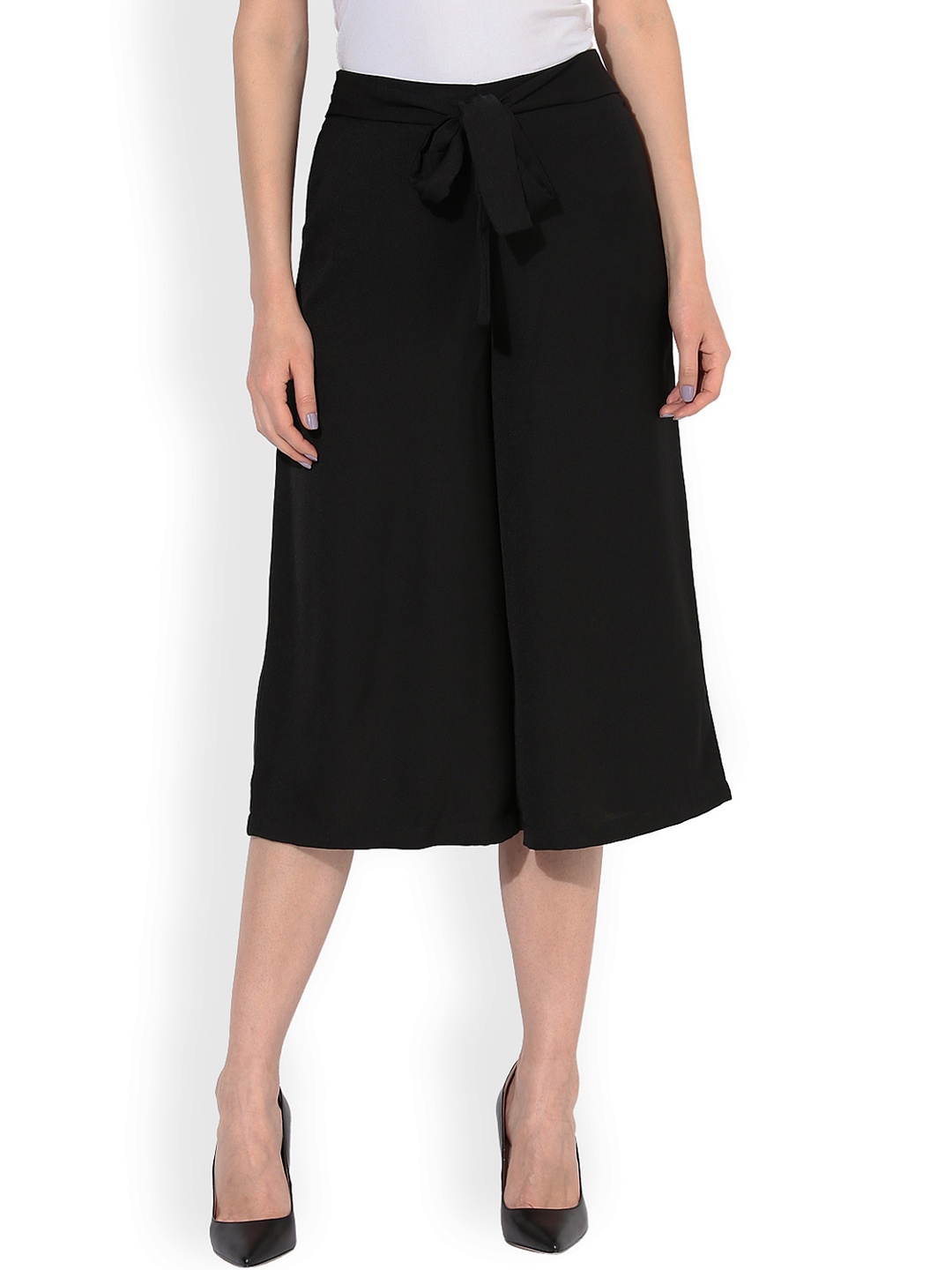 

Besiva Women Black Relaxed Flared Culottes