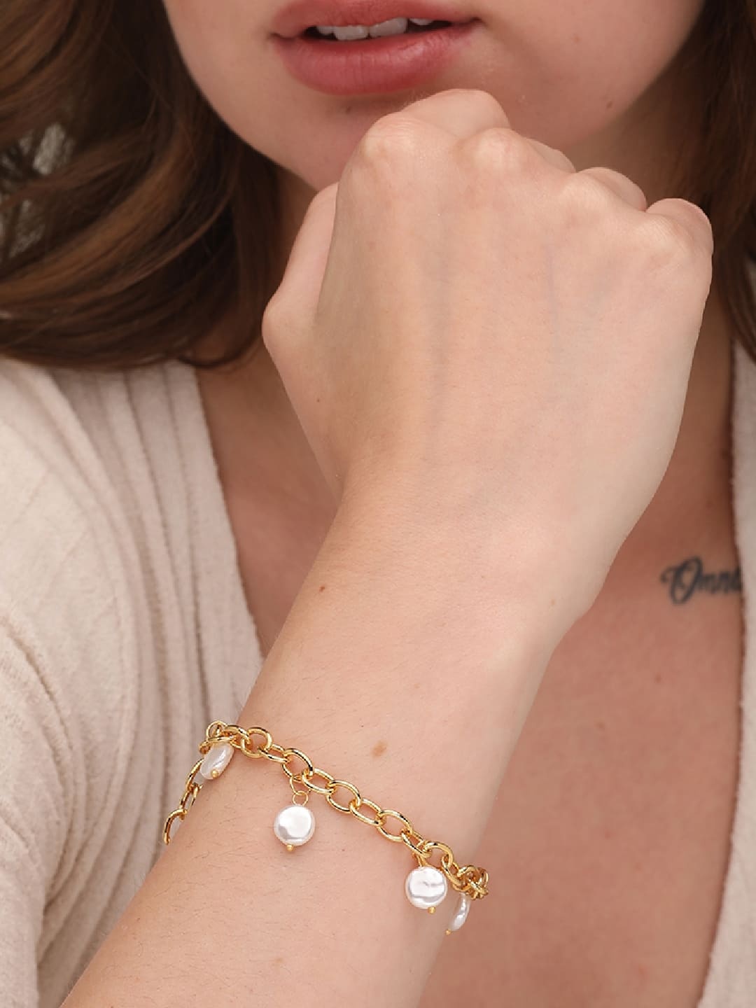 

PALMONAS Women Gold-Toned & White Gold-Plated Charm Bracelet