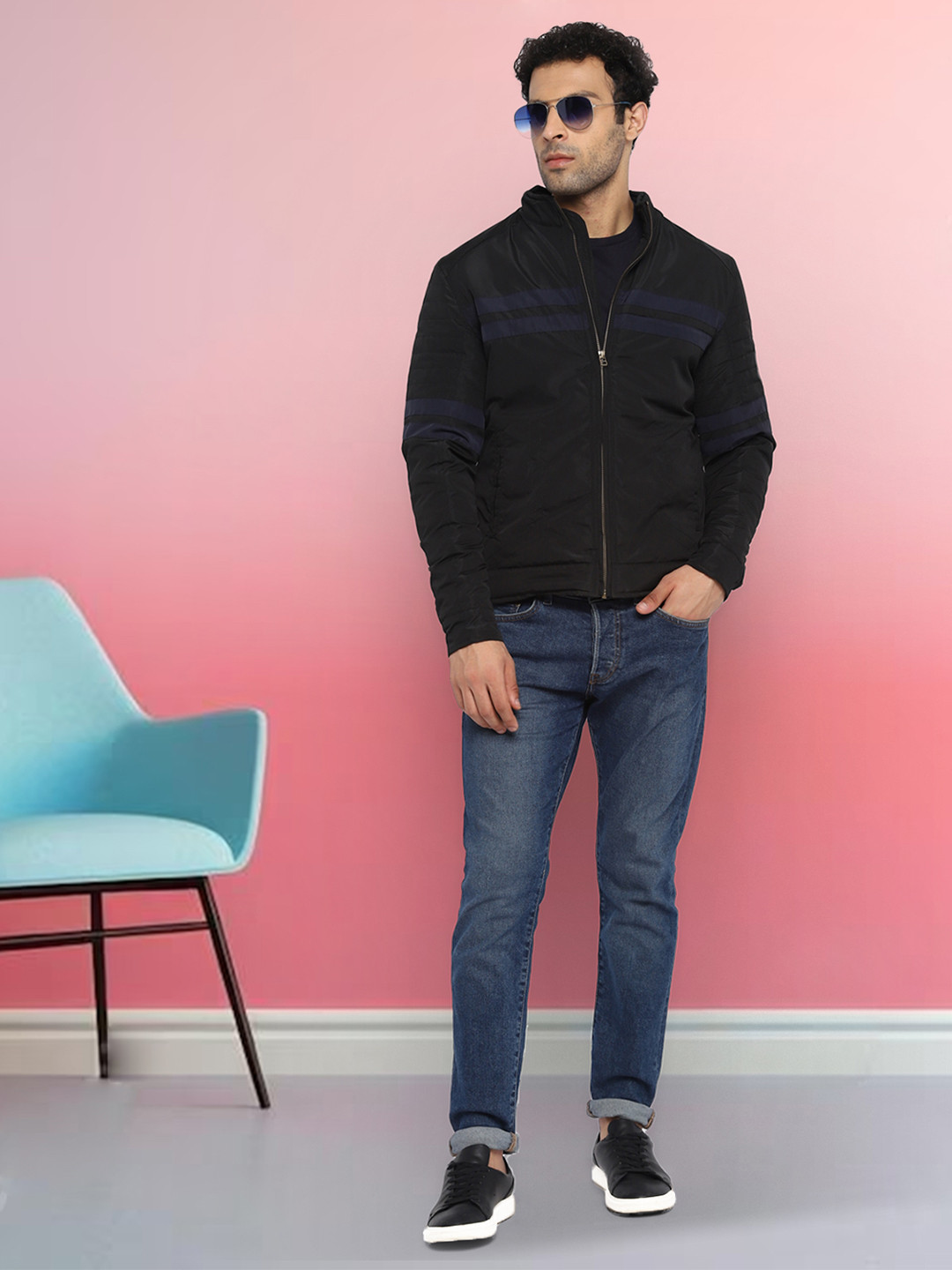 

Red Chief Men Black Striped Padded Jacket