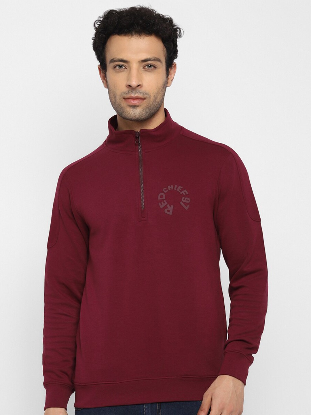

Red Chief Men Maroon Solid Cotton Sweatshirt