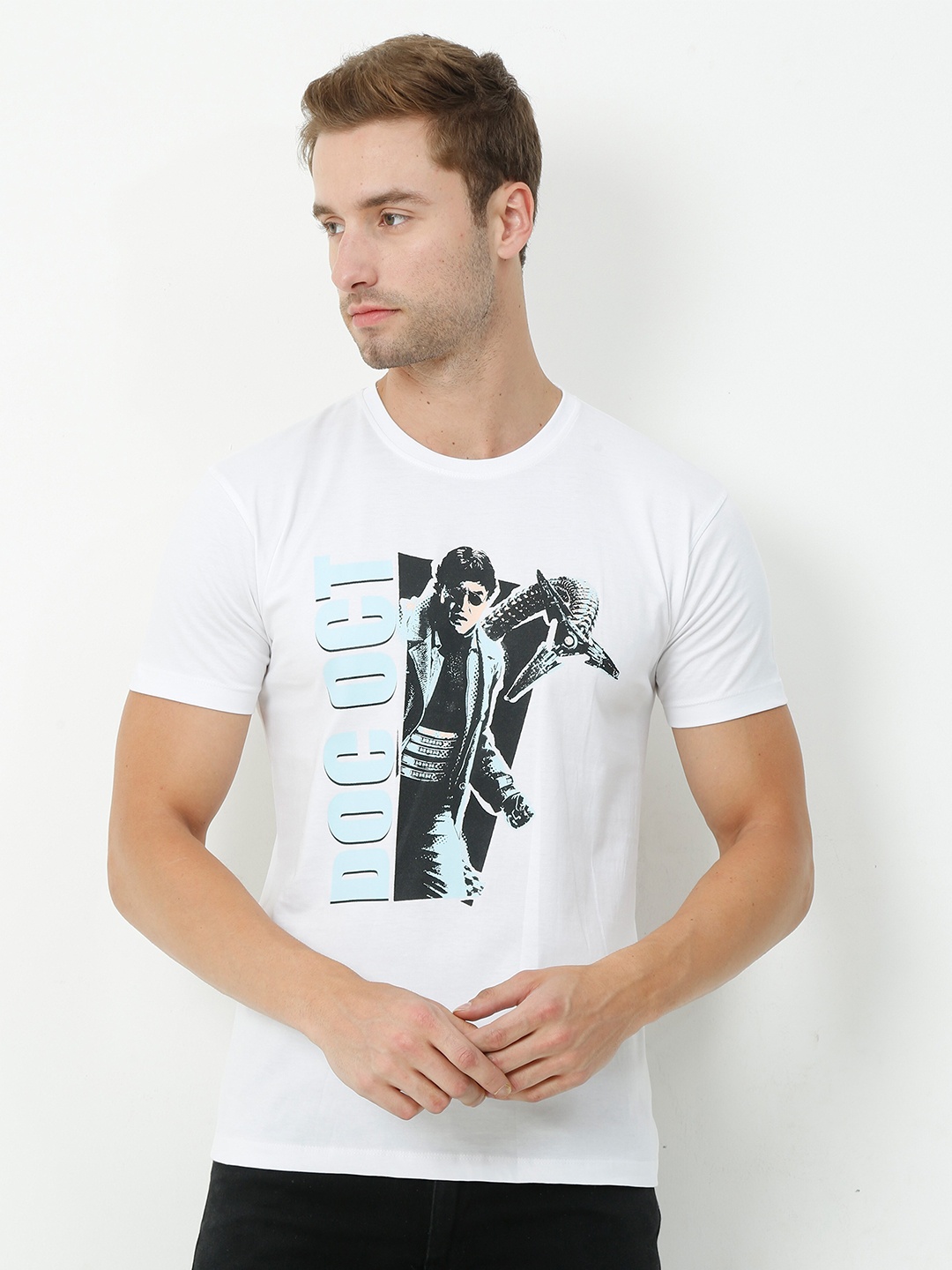 

COOFT Men White Printed Pure Cotton T-shirt