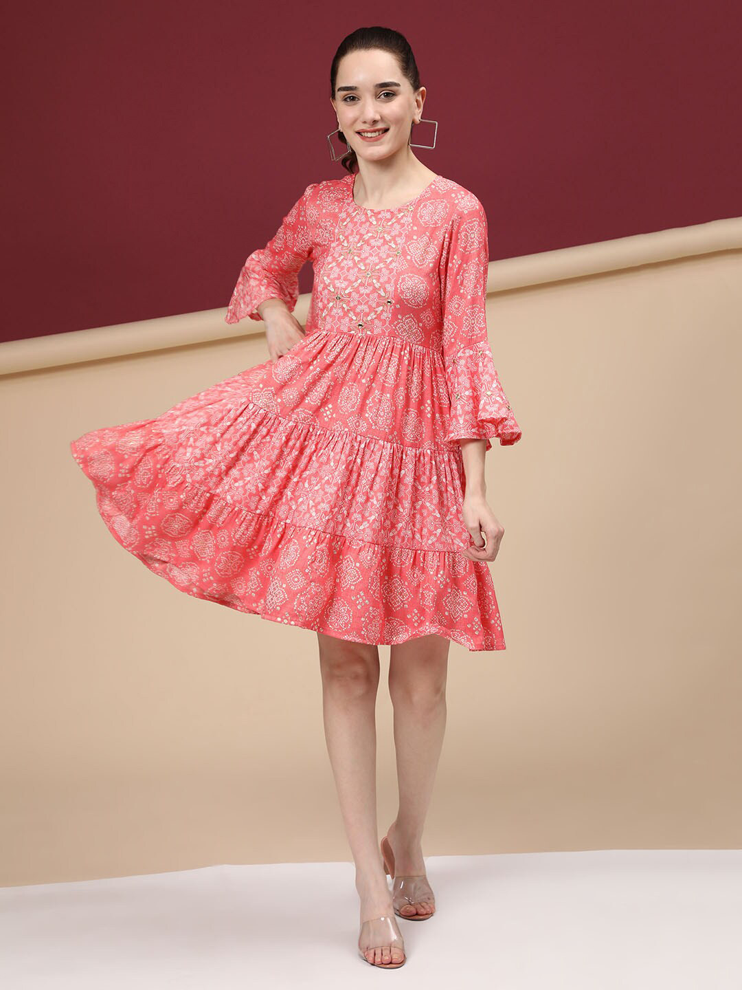 

NITVAN Pink Ethnic Motifs Ethnic Dress