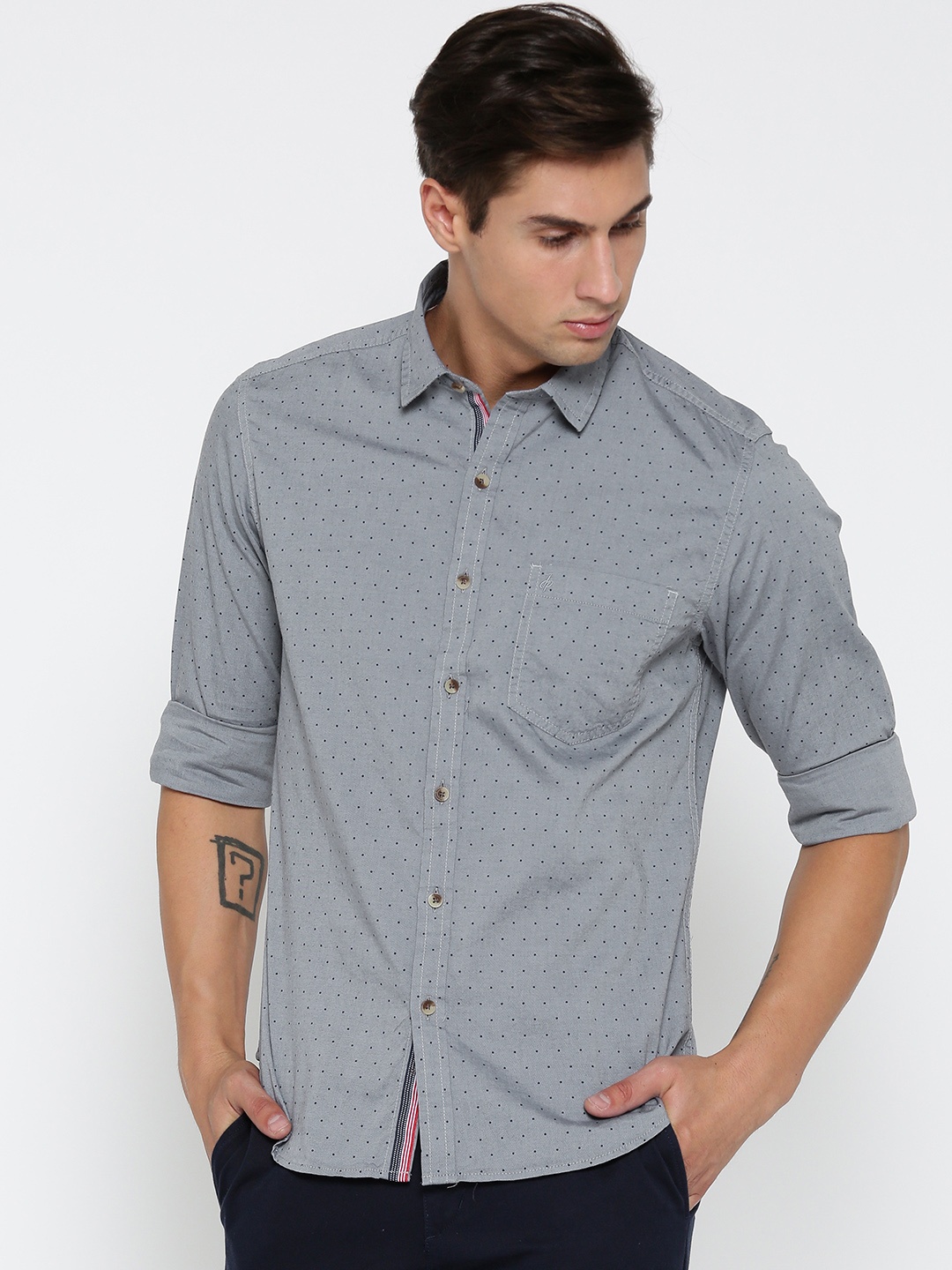 

John Players Men Grey Printed Trim Fit Casual Shirt