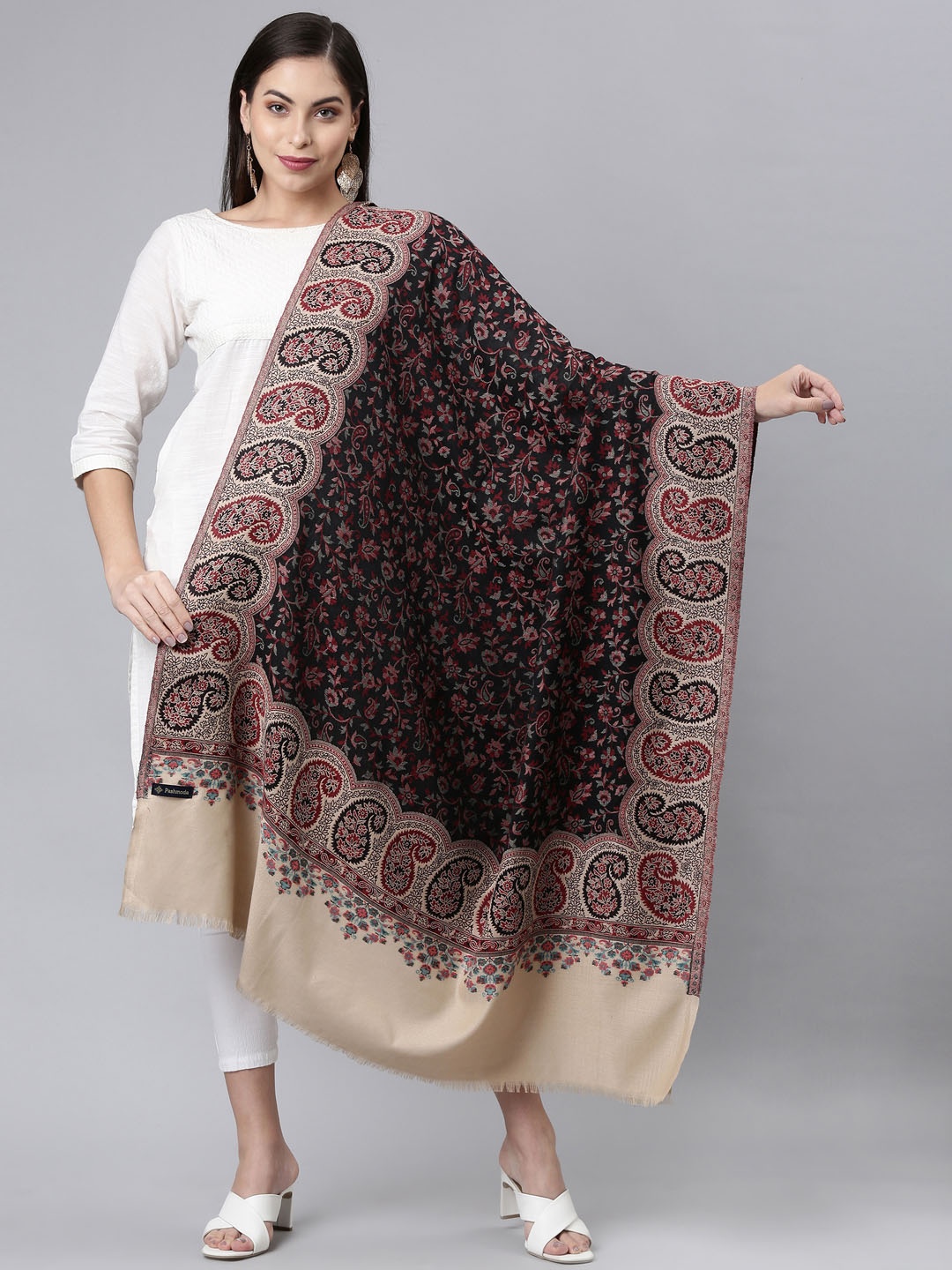 

Pashmoda Women Black Floral Printed Shawl