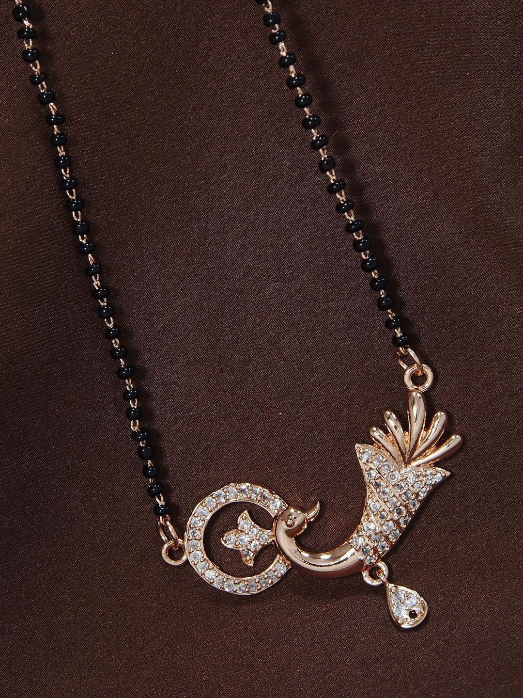 

I Jewels Women Rose Gold-Plated Black AD-Studded & Beaded Mangalsutra