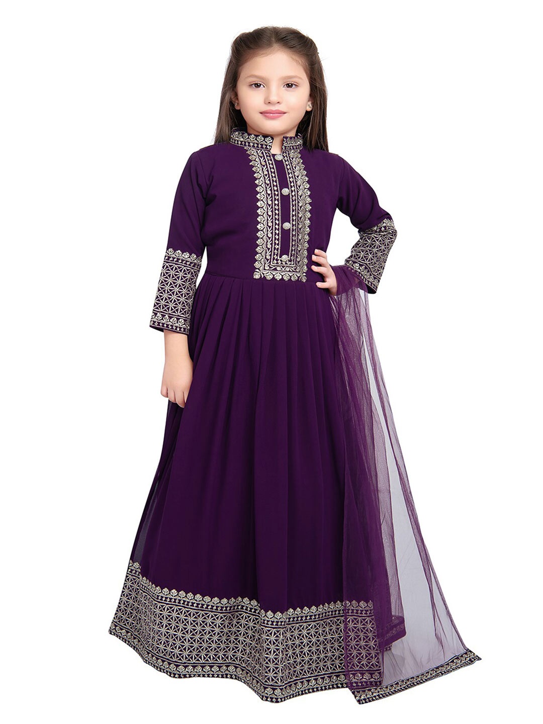 

Tiny Kingdom Burgundy Ethnic Motifs Georgette Maxi Dress