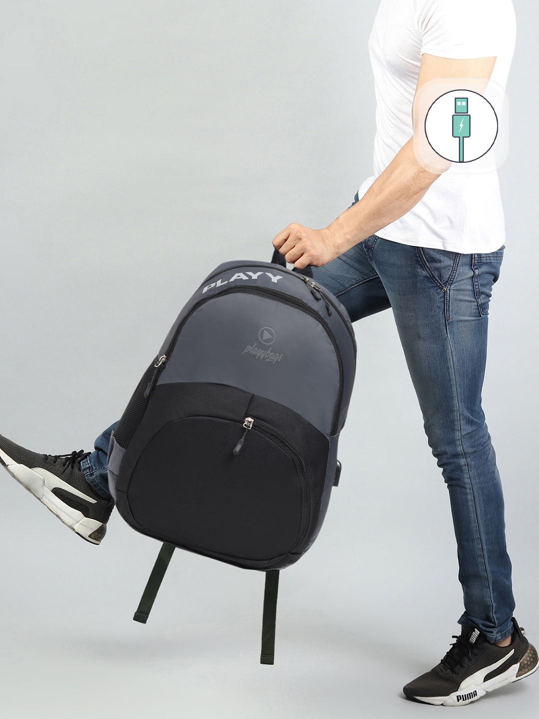 

PLAYYBAGS Unisex Black & Grey Colourblocked Casual Anti Theft Backpack