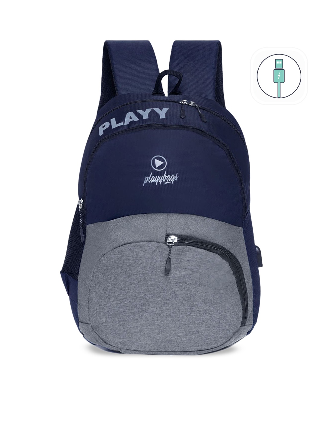 

PLAYYBAGS Unisex Blue & Grey Backpack with USB Charging Port