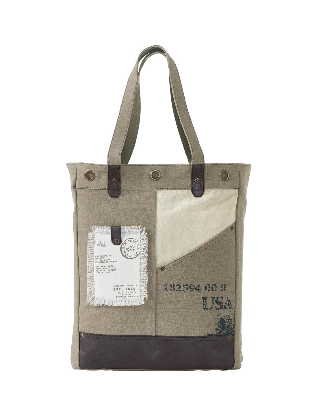 

Mona B Brown Women Colourblocked Oversized Shopper Canvas Handheld Bag